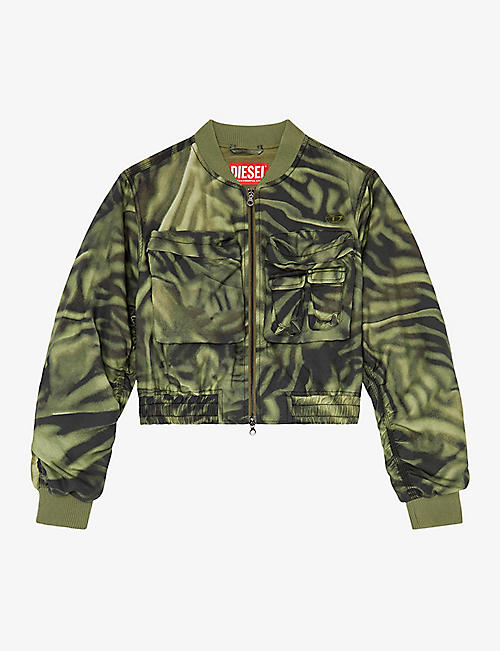 DIESEL: G-Khlow zebra-pattern woven bomber jacket