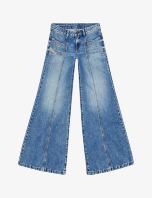 DIESEL: D-Akii panelled flared-leg mid-rise denim-blend jeans