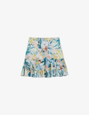 TED BAKER: Pragsea floral-print tiered woven mini skirt