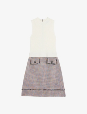 TED BAKER: Mayumid tweed-skirt sleeveless woven mini dress