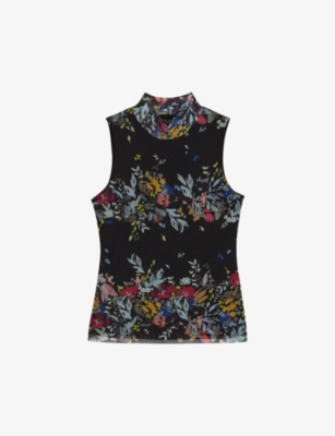 TED BAKER: Delhia graphic-print high-neck stretch-mesh top