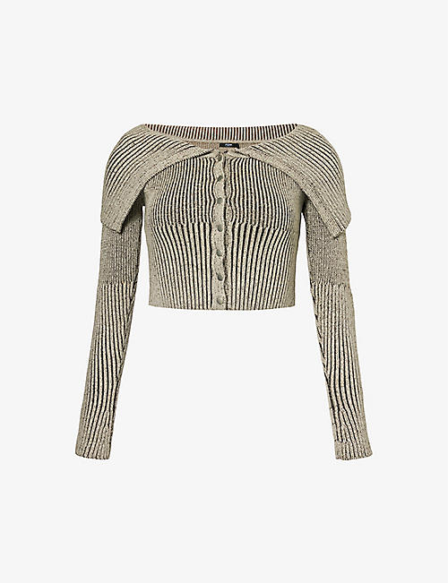 JADED LONDON: Folded-collar cropped slim-fit cotton knitted top