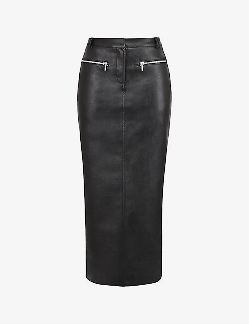 HOUSE OF CB: Tana zip-embellished faux-leather maxi skirt