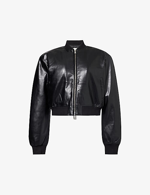 THE FRANKIE SHOP: Micky padded-shoulder cropped faux-leather bomber jacket