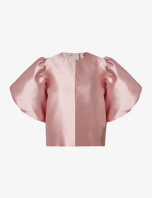 MALINA: Cleo round-neck puff-sleeve woven blouse