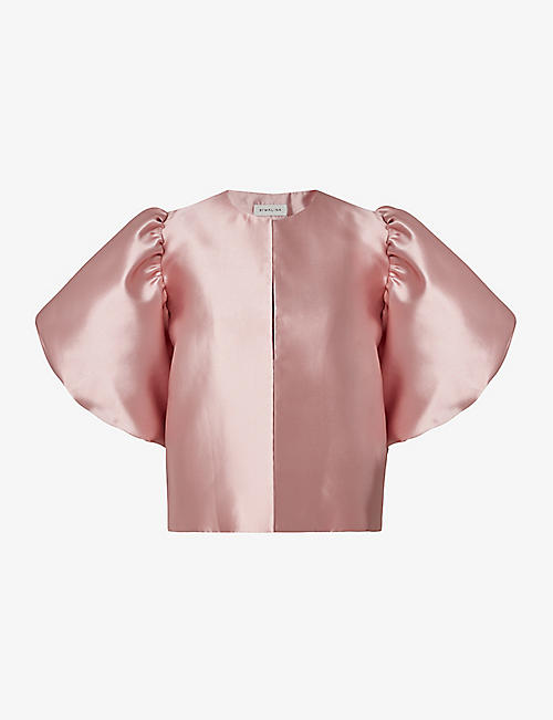 MALINA: Cleo round-neck puff-sleeve woven blouse