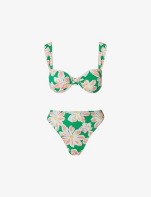 MALINA: Sirine floral-print high-rise recyced-nylon bikini bottoms