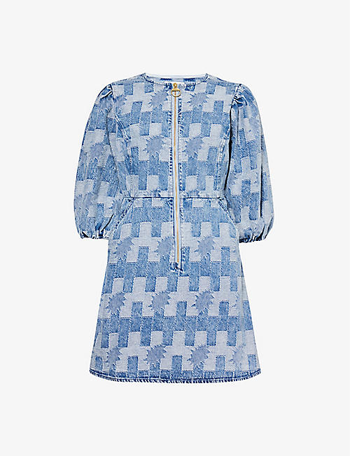 BARBOUR: Bowhill boxy-fit patterned-denim mini dress
