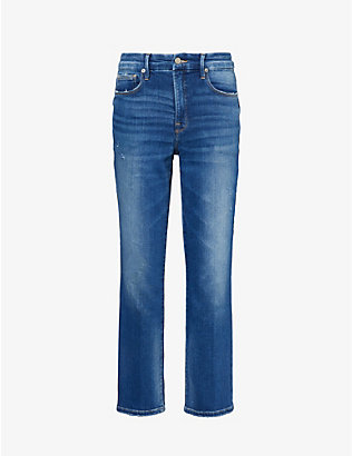 GOOD AMERICAN: Contrast-stitch straight-leg high-rise stretch-recycled denim jeans