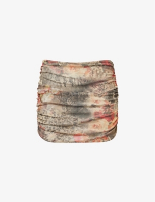 GRACEJACOB: Sienna abstract-print mesh mini skirt