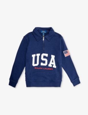 POLO RALPH LAUREN: Boys' USA brand-print cotton-blend jersey sweatshirt