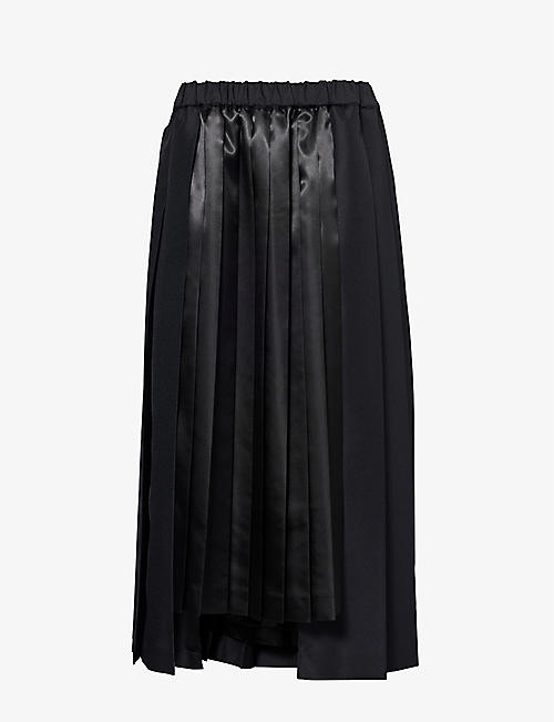 BLACK COMME DES GARCON: Pleated side-pocket woven midi skirt