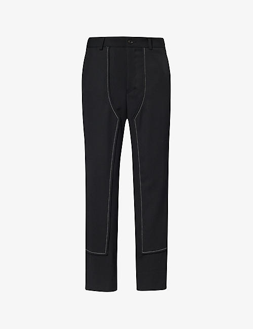 BLACK COMME DES GARCON: Straight-leg contrast-stitched wool trousers