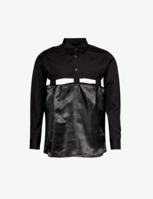 BLACK COMME DES GARCON: Long-sleeved satin-panel cotton-poplin shirt