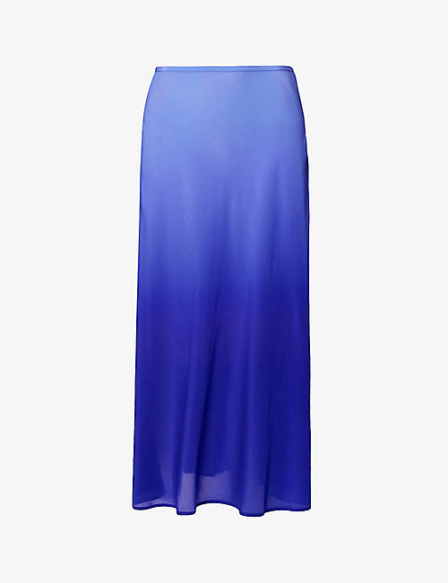 RIXO: Kelly gradient-pattern mid-rise silk midi skirt
