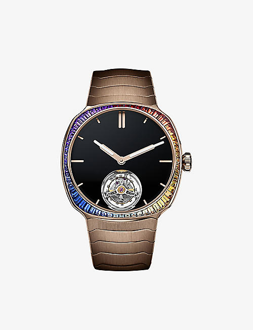 H.MOSER & CIE: 6804-0401 Streamliner Tourbillon rose-gold and multi-coloured sapphire automatic watch