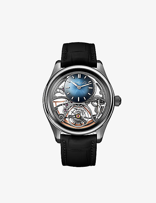 H.MOSER & CIE: 3811-1200 Pioneer Cylindrical Tourbillon Skeleton stainless-steel and leather automatic watch