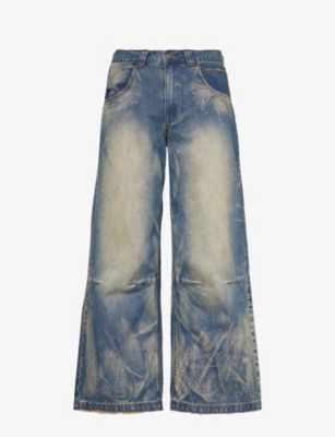 JADED LONDON: Colossus wing-print wide-leg denim-blend jeans