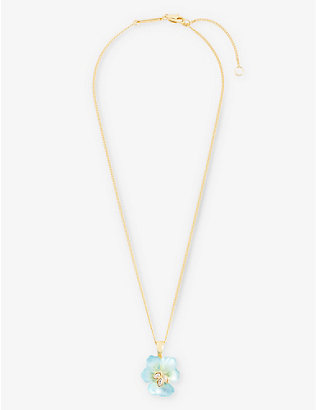 ALEXIS BITTAR: Pansy 14ct yellow gold-plated brass, lucite and crystal pendant necklace