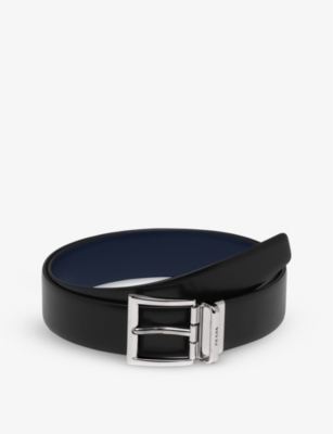 PRADA: Logo-engraved reversible leather belt