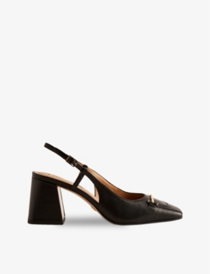 TED BAKER: Meya bar-embellished block-heel leather slingback shoes