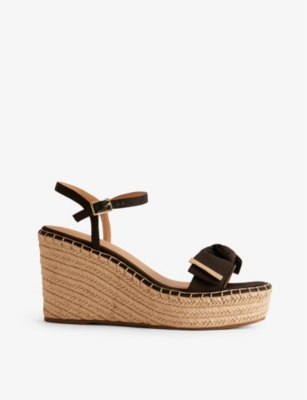 TED BAKER: Geiia bow-embellished woven wedge sandals