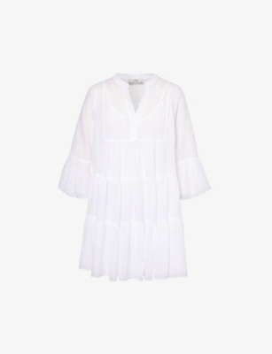 DEVOTION TWINS: Lavrentia V-neck cotton-poplin mini dress
