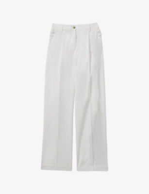 REISS: Harper pressed-creased wide-leg mid-rise cotton trousers