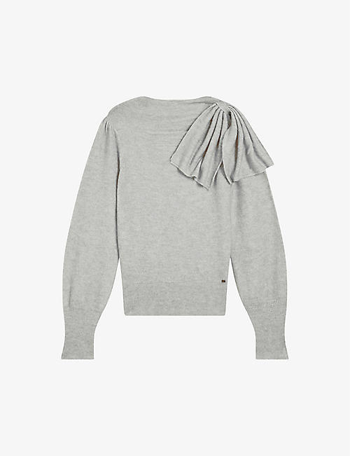 TED BAKER: Larbow bow-embellished long-sleeve knitted jumper