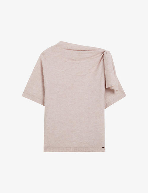 TED BAKER: Teebow bow-embellished short-sleeve wool-blend T-shirt