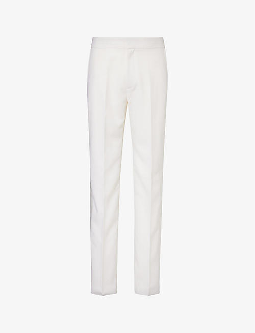 GIVENCHY: Slip-pocket satin-trim straight-leg regular-fit wool-blend trousers