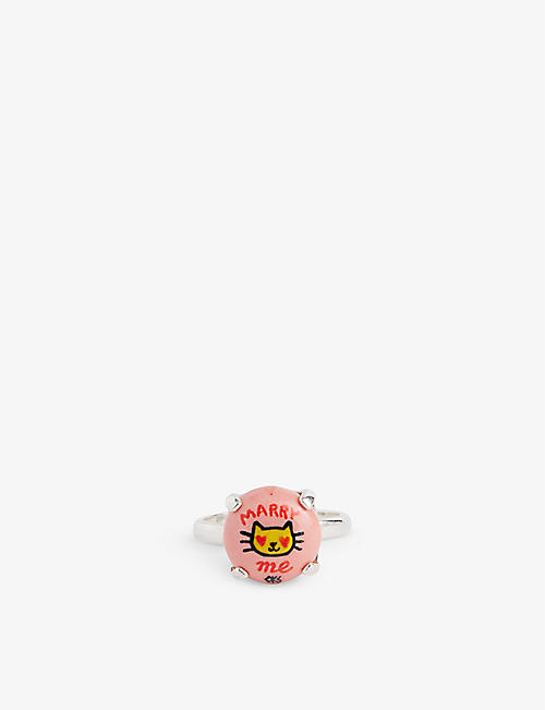 OKS: Marry me cat sterling-silver and porcelain ring