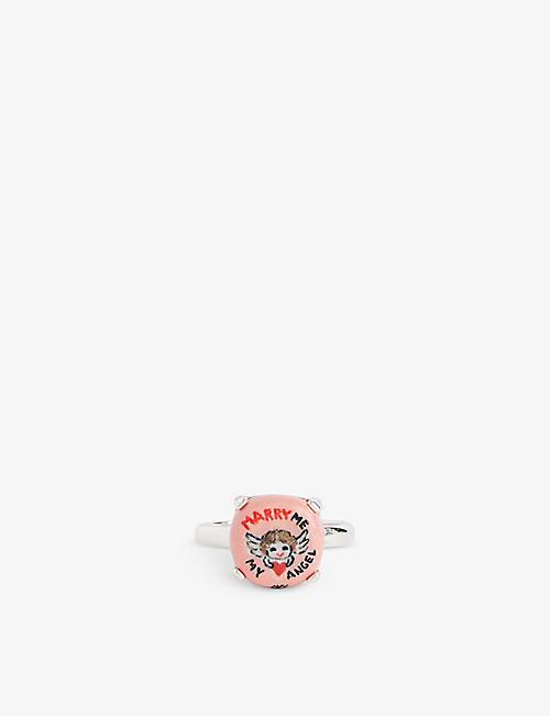 OKS: Marry me my angel sterling-silver and porcelain ring