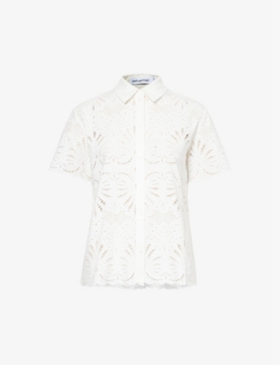 SELF-PORTRAIT: Short-sleeved broderie-anglaise cotton shirt
