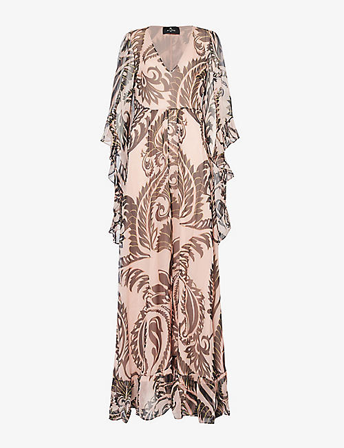 ETRO: Paisley-pattern V-neck silk maxi dress