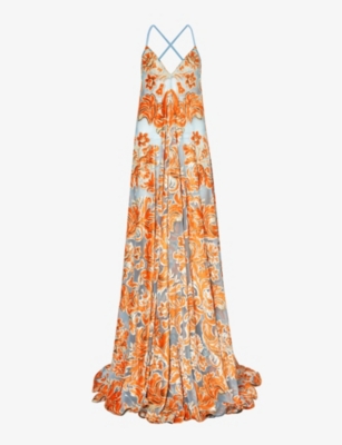 ETRO: Plunge-neck paisley-pattern woven maxi dress