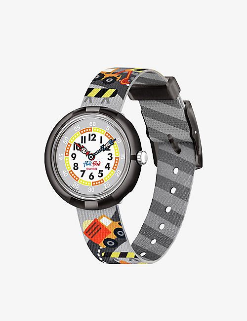 FLIK FLAK: FBNP217 Build It Up bio-sourced plastic and recycled-PET quartz watch