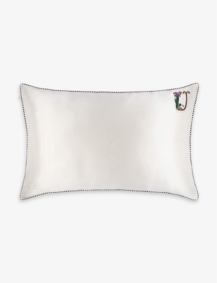 SLIP: 'U' initial-embroidered silk pillowcase 51cm x 76cm
