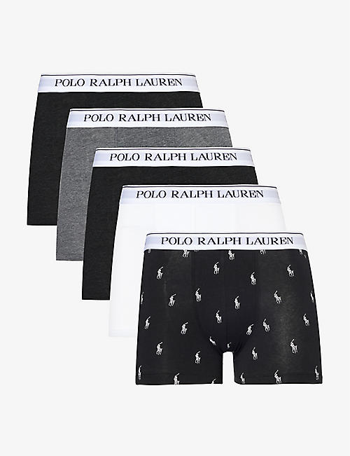 POLO RALPH LAUREN: Logo-embroidered pack of five stretch-cotton trunks