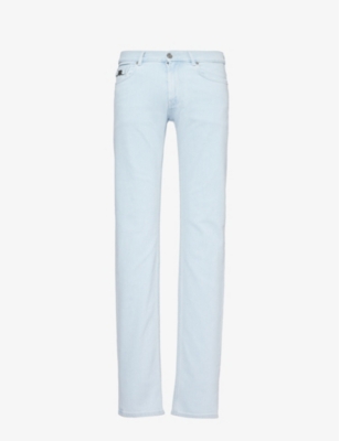 VERSACE: Five-pocket brand-plaque slim-fit low-rise stretch-denim blend jeans