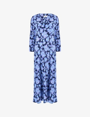 RO&ZO: Blurred floral-print crepe midi skirt