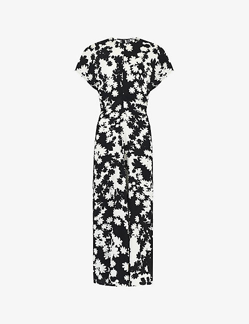 RO&ZO: Floral-print flutter-sleeve crepe midi dress
