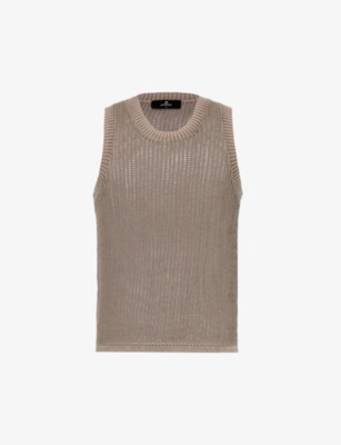 REPRESENT: Sleeveless open-knit cotton knitted vest