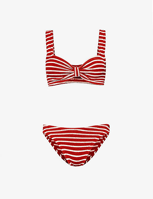 HUNZA G: Bonnie striped recycled polyester-blend bikini