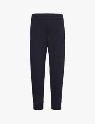 EMPORIO ARMANI: Logo-embroidered relaxed-fit stretch-cotton-blend jogging bottoms