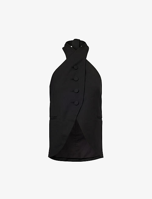 AARON ESH: Halter-neck slim-fit wool waistcoat