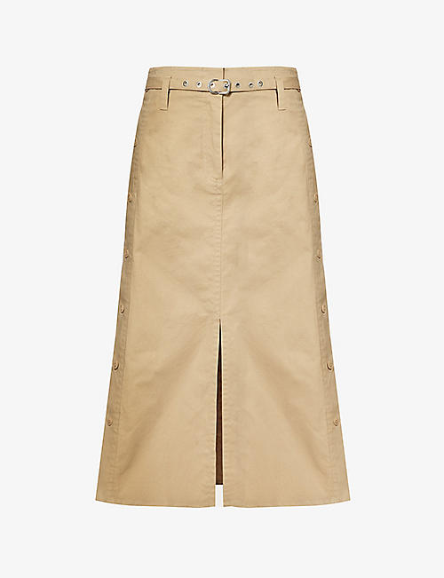 3.1 PHILLIP LIM: Side-button regular-fit stretch-cotton midi skirt