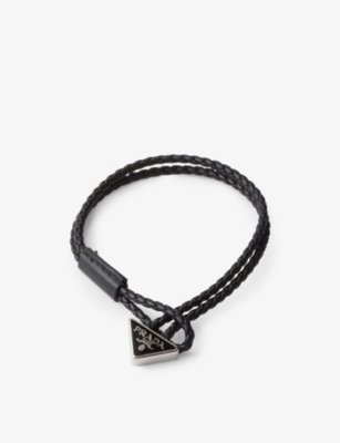 PRADA: Brand-plaque braided leather bracelet