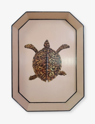 LES OTTOMANS: Turtle hand-painted iron tray 43cm x 30cm