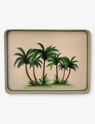 LES OTTOMANS: Palm tree hand-painted iron tray 43cm x 30cm